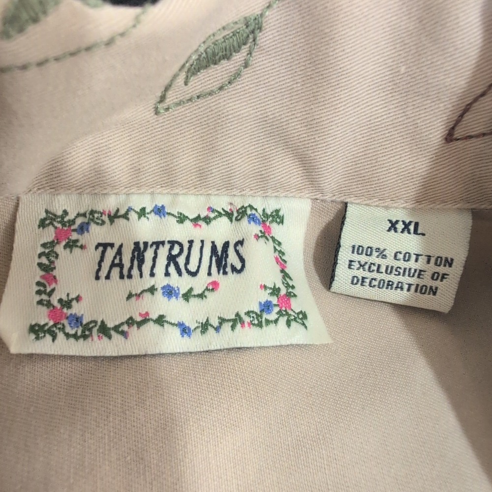 Tantrums Womens XXL Tan Cotton Floral Embroidered Jacket Boho Cottagecore Granny - Picture 8 of 8